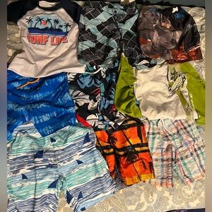 Lot of 9 Boys Swim shorts and rash guards Size 4 Small